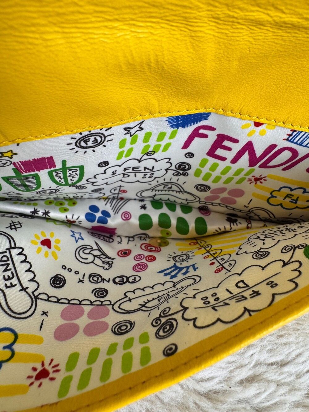 Fendi 2000's Yellow Embossed Nappa Logo Chain Clutch Crossbody Wallet - Picture 13 of 16